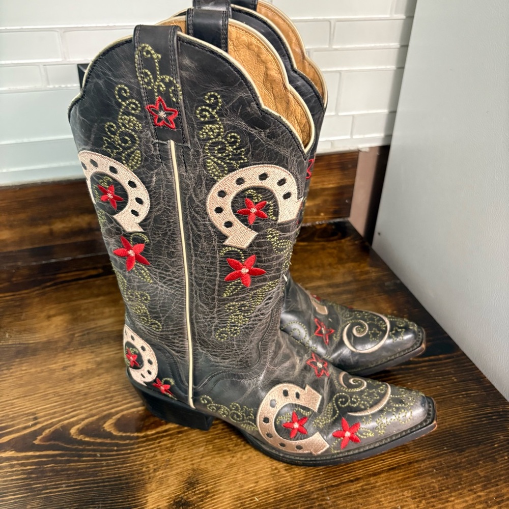 J.B. Dillon Brown‎ Horseshoe Cowgirl Boots Size 7